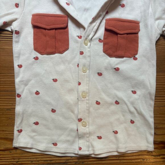 Kate Quinn Organics ivory apple short sleeve button up pocket shirt SIZE 5 - Picture 2 of 4
